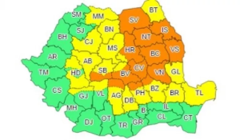 Cod portocaliu de ninsori, ploi si vant pana vineri la ora 9:00