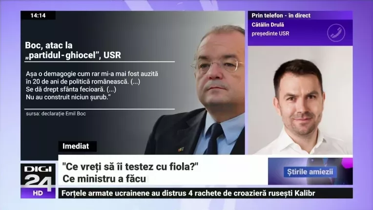 Emil Boc ataca USR: "Partidul asta ghiocel nu a construit un surub". Drula: "E complet incapabil"