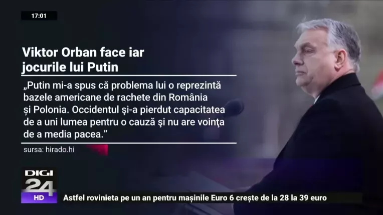 Orban: Putin a spus ca problema lui o reprezinta bazele americane de rachete din Polonia si Romania